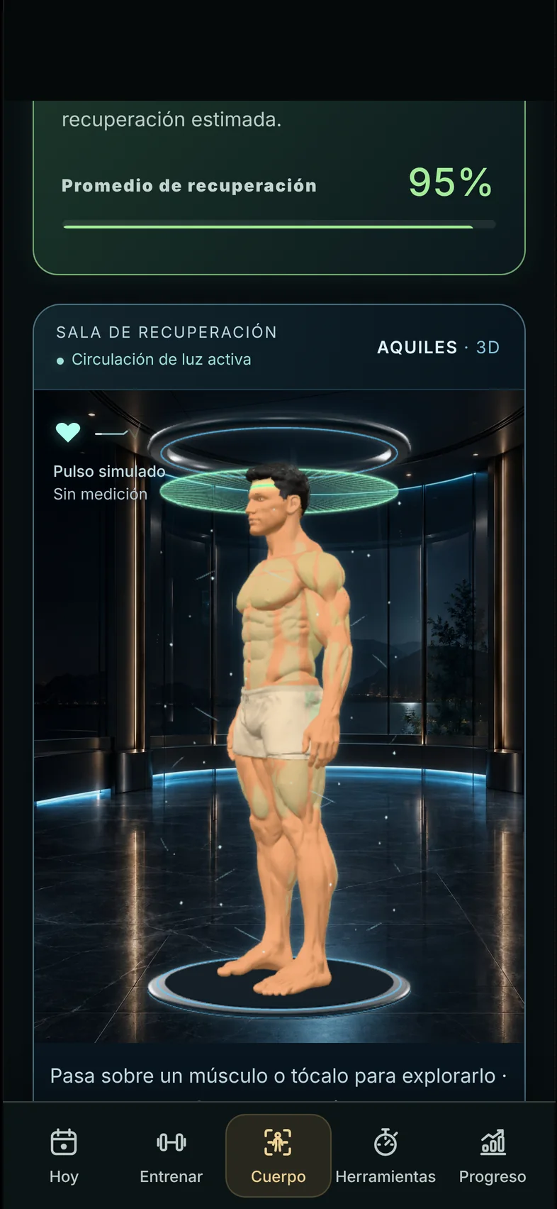 Aquiles en 3D dentro de la sala de recuperación de AREVYS